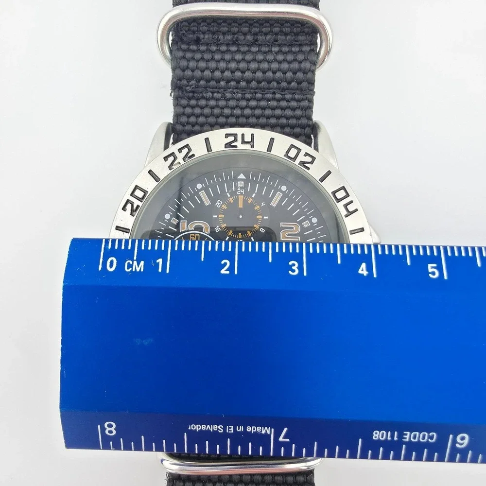 Men's Watch Sport Stainless Steal Case 24hr Military Bezel Black Band 9